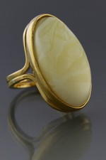Royal WHITE Genuine BALTIC AMBER Gold Plated Silver Adjustable Ring 8.3g 90404-8