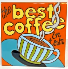 Coffee Bar 6" Square Decorative Art Tile Hand Glazed by Earthtones Tucson AZ
