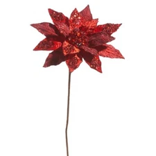 18" GLITTERED RED POINSETTIA PICK for Garlands Wreaths Christmas RAZ F4448000
