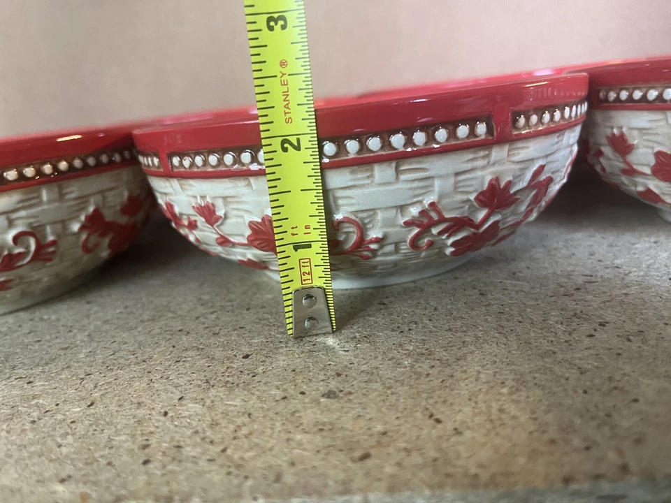 Juego de 7 Tentaciones Encaje Floral 16 Oz. Cuencos de helado de cereal tejido de cesta roja Foto 3 de 4