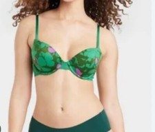 Women  s Auden Feminine Green Floral Light Lift Demi Bra 32D NEW 