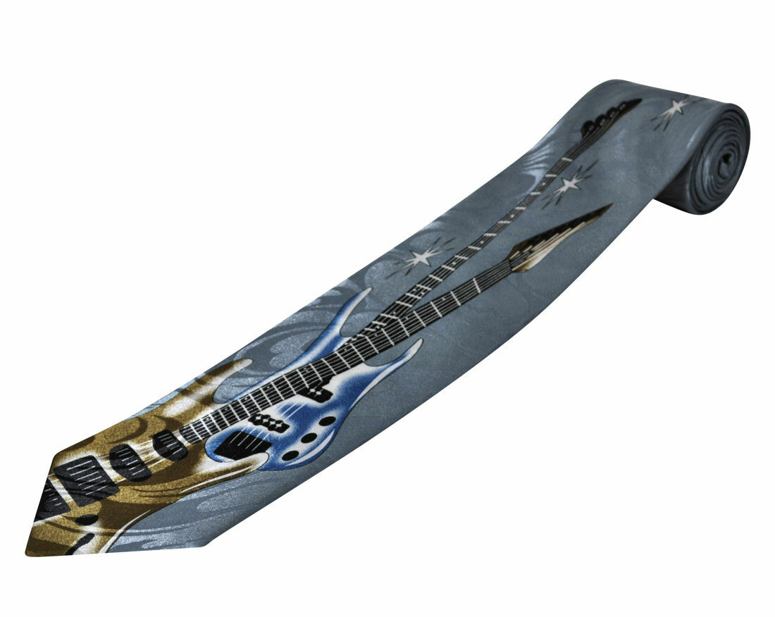 THE TIE STUDIO - Electric Guitars on Grey, Musical Instruments men's Novelty Tie