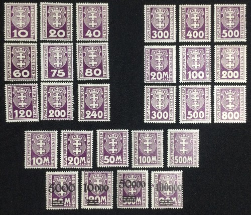DANZIG - POLAND - GERMANY - 1921 - 1922 POSTAGE DUE Stamps Mint MH MLH Lot of 27