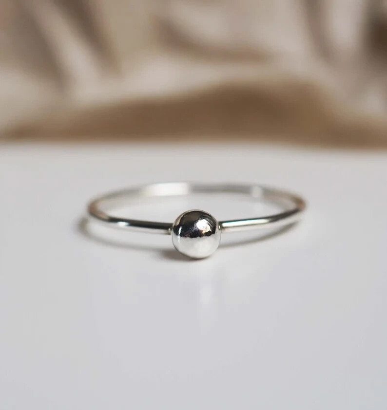 Tiny Silver Ball Ring, Silver Ring, Minimalist Ring, 925 sterling