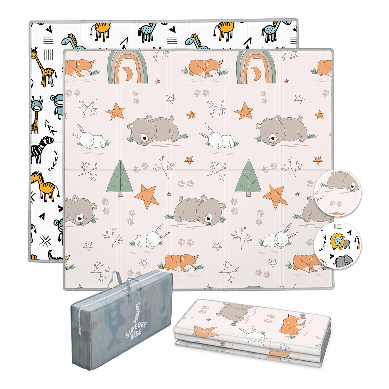 SUPERBE BEBE Tappeto Per Bambini e Neonati Reversibile e Non Tossico, Pieghevole