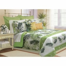 Twin Full Queen King Bed Green White Palm Trees Ferns Tropical 5 pc Quilt Set