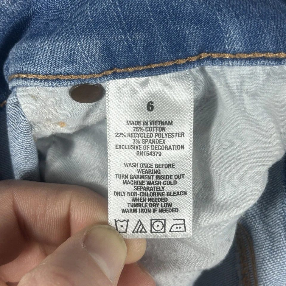 Pantalones Cortos de Jean Aeropostale Midi de Tiro Alto Talla 6 Azul Envejecido Denim Corte con Puños Foto 3 de 4