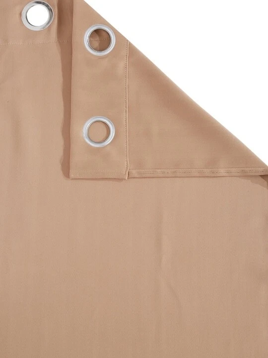 2 Pieces Solid Beige Black Out Eyelet Grommet Door Window Curtains Set 5 7 Feet - Image 3 of 4