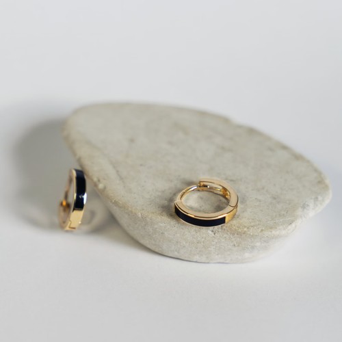 14K Real Solid Gold Tiny Black Huggie Hinge Hoop Earrings Minimal Jewelry - Picture 3 of 9