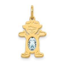 14k Yellow Gold Girl 6x4 Oval Genuine Aquamarine-March Pendant for Women