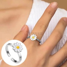 Sunflower Daisy Anxiety ADHD Relief Ring 18K White Gold Plated Fidget Spinner 1x