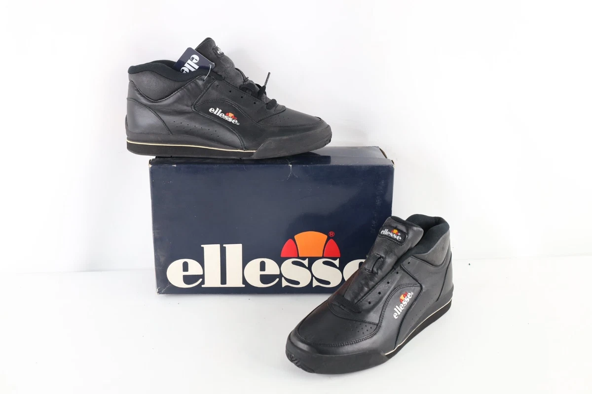 Zinloos Overtollig min NOS Vintage 90s Ellesse Mens 10.5 Spell Out Leather Mid Top Sneakers Shoes  Black | eBay