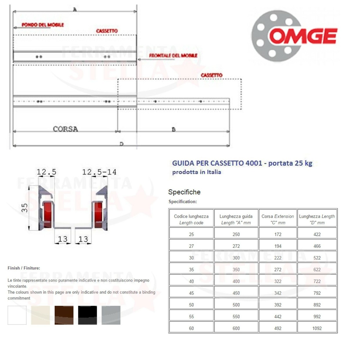 Guide Scorrevoli Per Cassetti AMIG 550mm - Set Di 2 Binari Metallici Neri, Portata 18kg/coppia - Foto 4