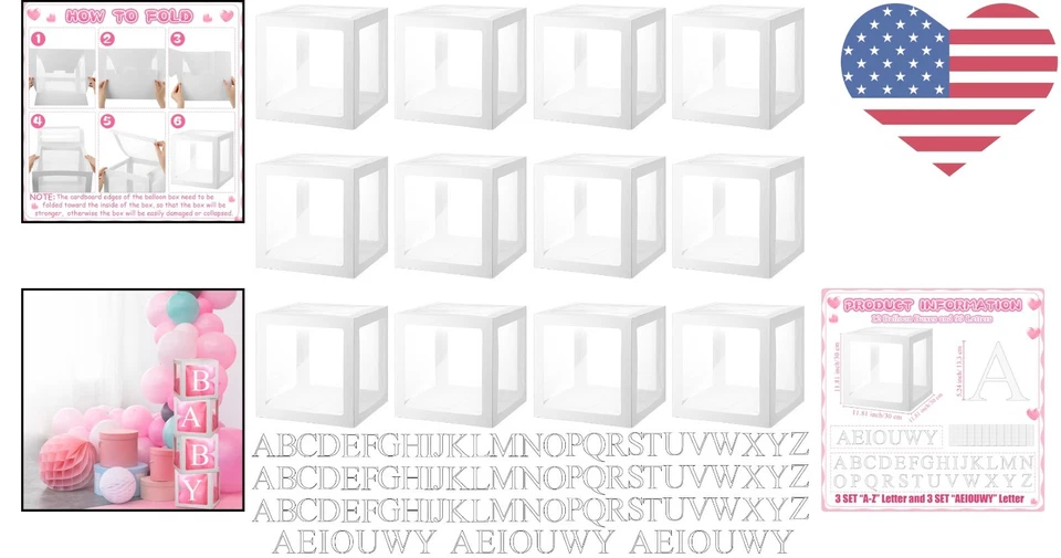 Juego de cajas de globos transparentes reutilizables con letras del alfabeto para cualquier celebración Foto 2 de 4
