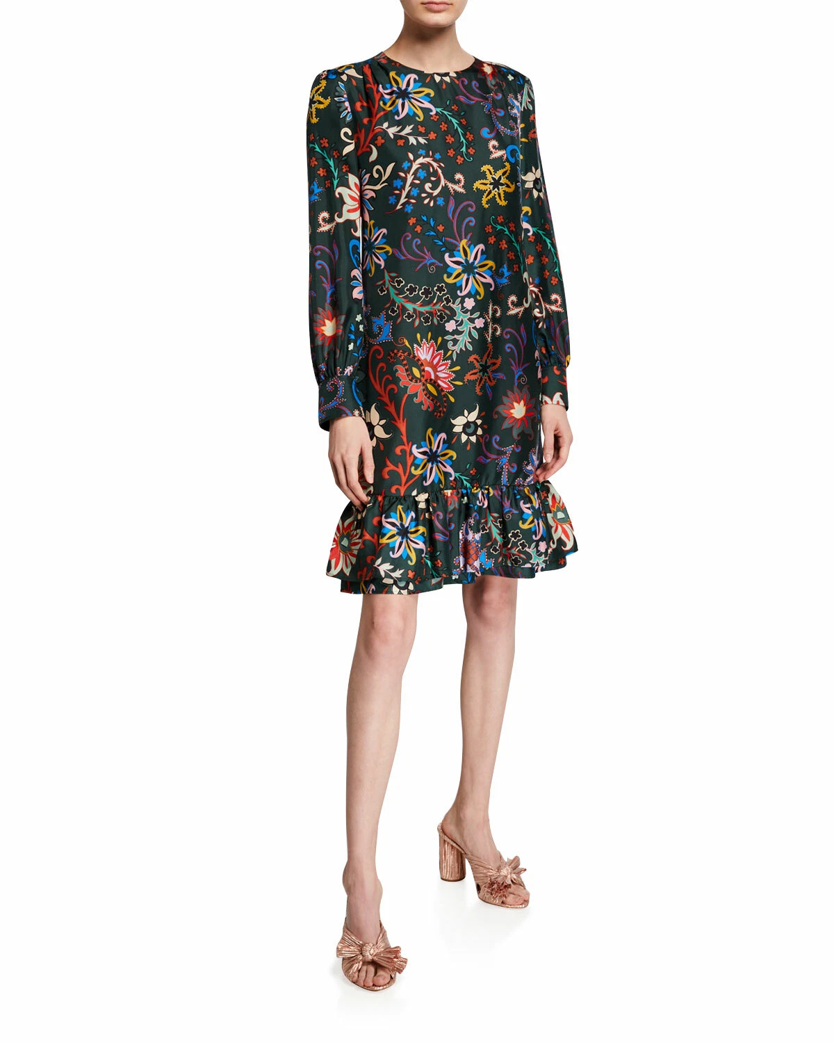 Abito TORY BURCH Stampa floreale verde seta stratificata orlo 8 M (SENZA CINTURA)