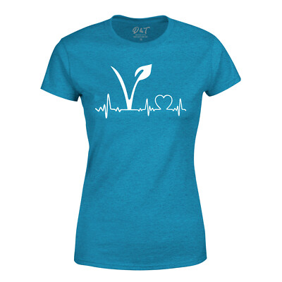 Vegan Vegetarian Womens T Shirt Hipster Joke Powered Slogan LifeStyle Heartbeat
