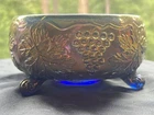Carnival Glass; Fenton Grape&Cable cobalt Multi blue, footed fernery bowl. Great