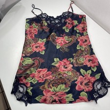 VTG Victoria Secret Gold Label Paisley M Floral Lace Slip Dress Baby doll Navy