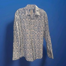 Panhandle Rough Stock Mens Large Western Shirt Blue Print Pearl Snap Cotton