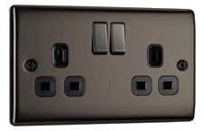 4x BG Nexus NBN22B Polished Black Nickel 13Amp Double Plug 2 gang Wall Sockets