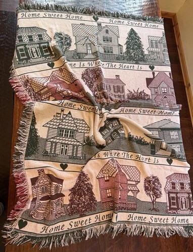 Home Is Where The Heart Is Tapestry Blanket Throw Country Home Sweet Home Fringe