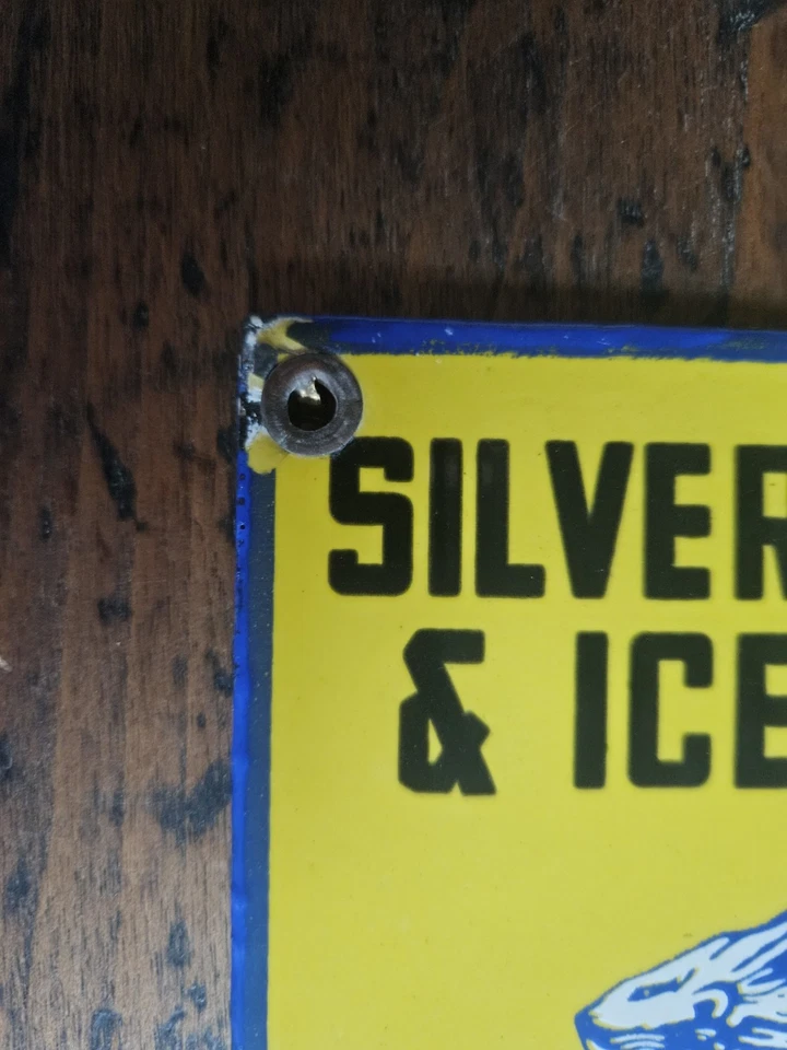 Letrero publicitario de porcelana de castor vulcanita Atq 1900s Silver City Beer & Ice Co. Foto 3 de 4