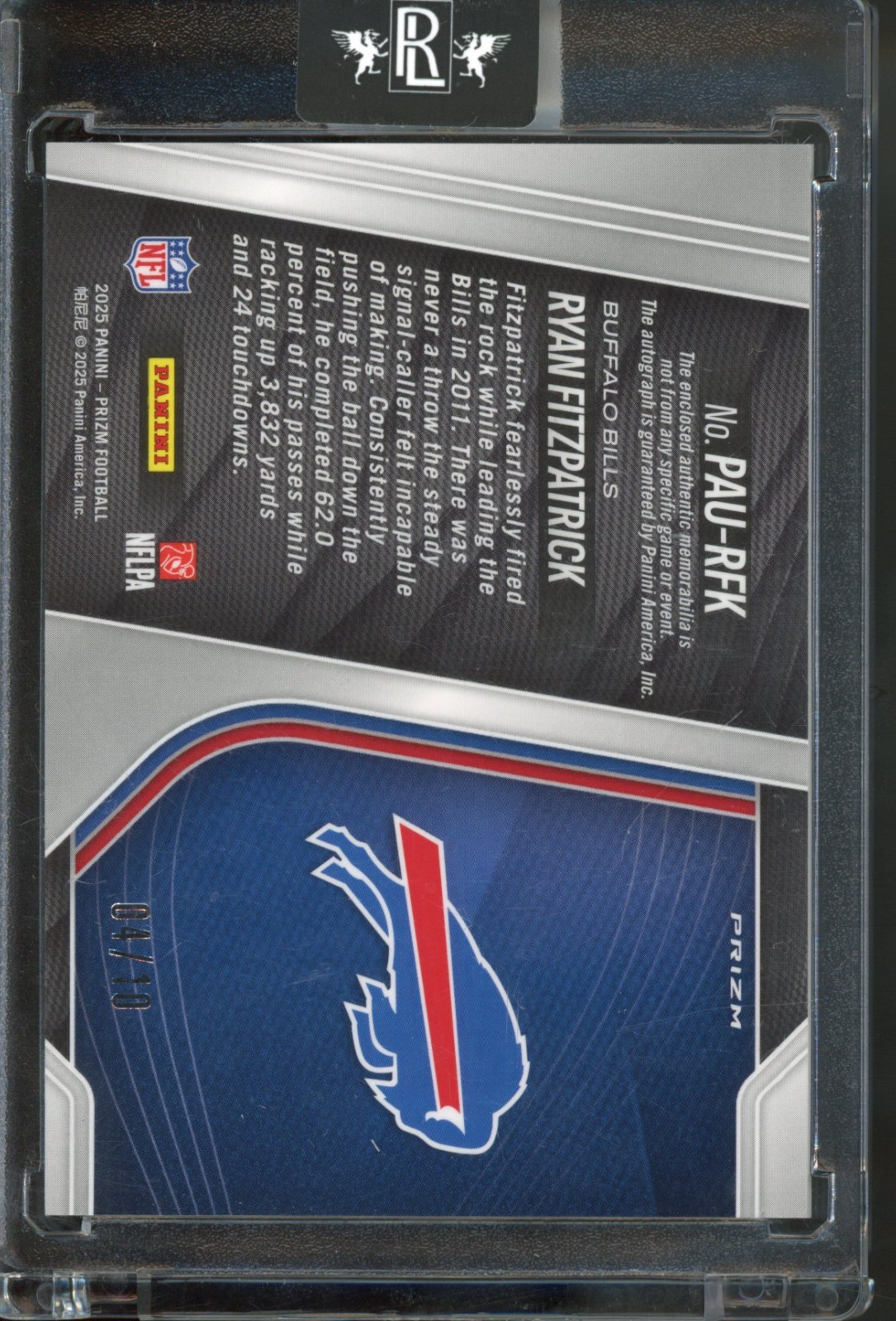 2025 Panini Prizm Ryan Fitzpatrick /10 Gold Patch Auto Bills #PAU-RFK view 2