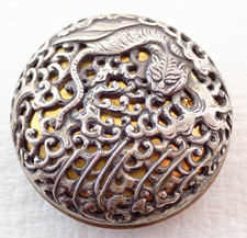 ANTIQUE CHINESE STERLING SILVER & BRASS SNUFF PILL BOX