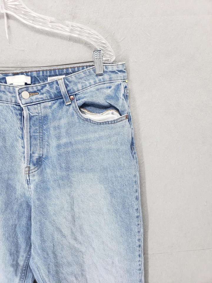 H&M Jeans Womens 14 Blue High Rise Straight Leg Button Fly Ankle Boho Denim - Image 3 of 4