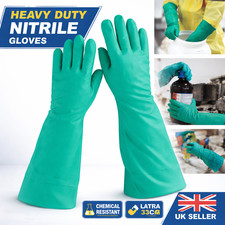 Heavy Duty Nitrile Chemical Resistant Gauntlet Gloves Latex Free Industrial Safe