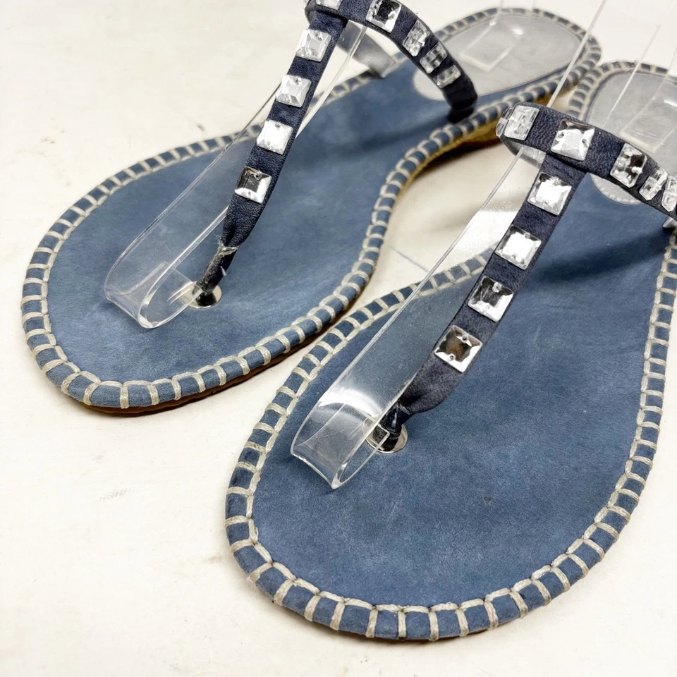 Cole Haan Sandalias Tanga Alpargata Gamuza Azul Talla 10B Tachonadas Cuña Ropa de Resort Foto 2 de 4