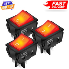 3pack 30A 250V KCD2 KCD4 Rocker Switch DPST 4 Pin Red Lighted 120V Rocker Toggle