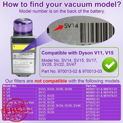 Lemige V11 V15 Vacuum Filter Replacement Parts 3pk Dyson