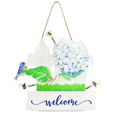 Spring Summer Welcome Door Hanger, 3D Wooden Decorative Hanging Sign
