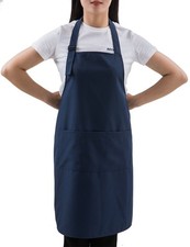  5 set Navy Professional Resist Water Adjustable Extra Long Bib Apron 3 Pocke...