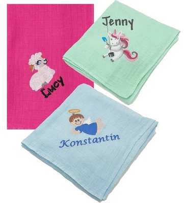 HANDGEFERTIGT Spucktuch Schnuffeltuch Schmusetuch Stoffwindel personalisiert bestickt Baumwoll