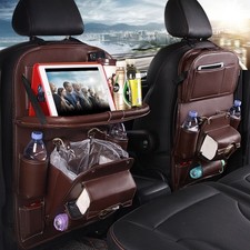 PU Leather Car Seat Back Organizer Waterproof Storage Bag with Tray Pocket