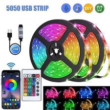LED Strip Lights USB 1-20m 5050 RGB Colour Changing Tape for kitchen Cabinet, TV