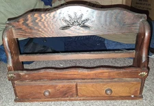 Vtg Wood Spice Rack 2 Drawer Wall Hanging Shelf Farmhouse Country Kitchen Decor