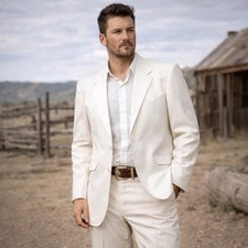 White Western Suit Mens Wedding Jacket Pants Set 42R 34 Rockabilly Vintage