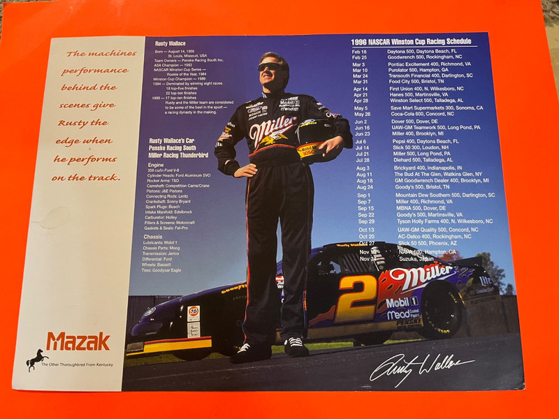 1996 Rusty Wallace #2 Miller/Mazak