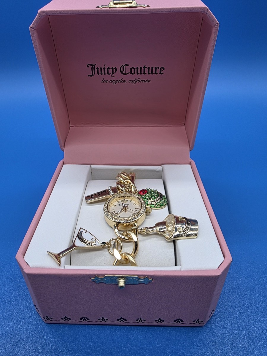 Juicy Couture Gold Tone Charm Bracelet Watch Curb Link  display picture 3