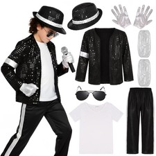 Kids 80s 90s Dance Costume for Boys Pop Stage Halloween Outfit 8-10 Years