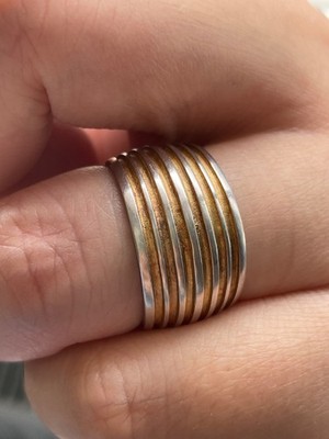 Vintage Quinn 925 Sterlingsilber & goldfarben breiter Bandring Größe 17,7 mm 8,96 g