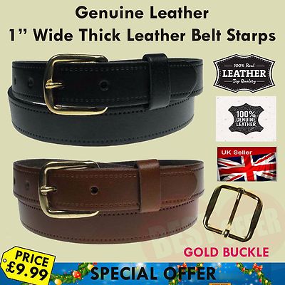 Set 2 Pcs Black & Tan Handmade Strong Thick Leather 1'' Wide Jeans Trouser Belts
