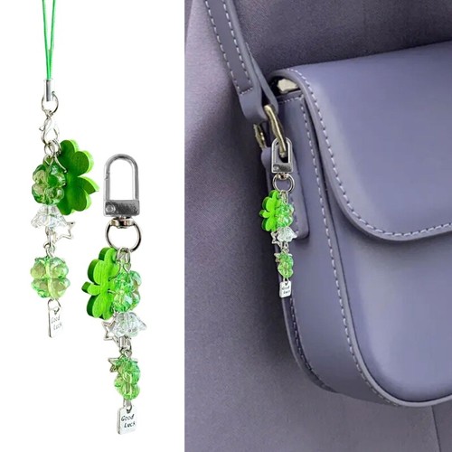 Handmade Lucky Clovers Bead Keychain Phone Lanyard for Unique Mobile Accessories - Picture 6 of 10