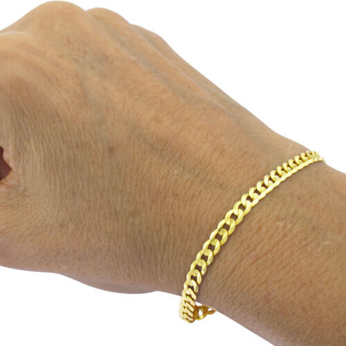 10K Yellow Gold Solid 5mm Concave Curb Cuban Chain Italian Link Mens Bracelet 8" - Picture 2 of 12