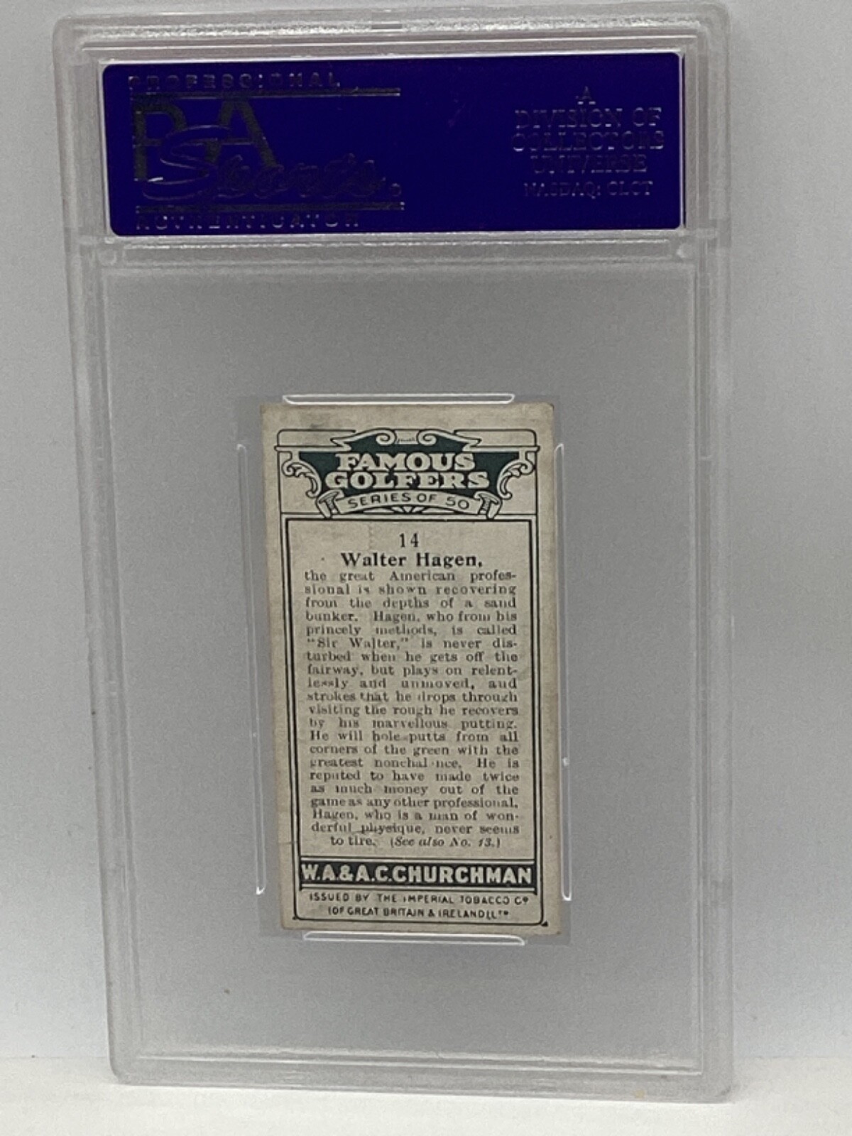 1927 Churchman Famous Golfers Small #14 Walter Hagen PSA 5