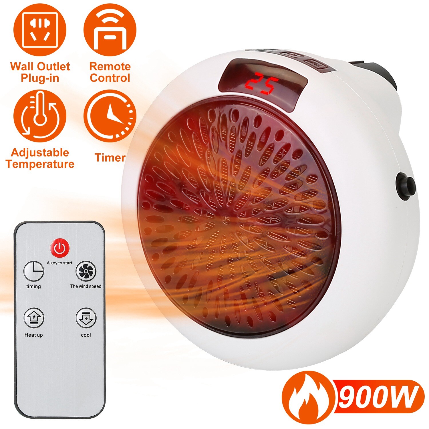 Plug In Wall Heater Portable Mini Electric Fan 900W Space Warmer with  Remote | eBay