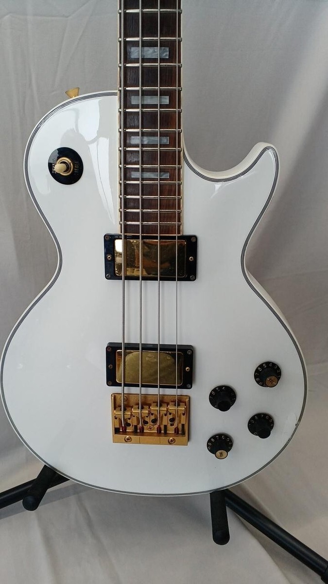 Greco EGB85 White Gold Hardware 1990 LP Type Short Scale E.Bass